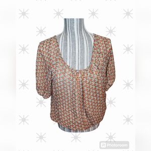 Lily Star women's gray apple design puffsleves lightweight top size L